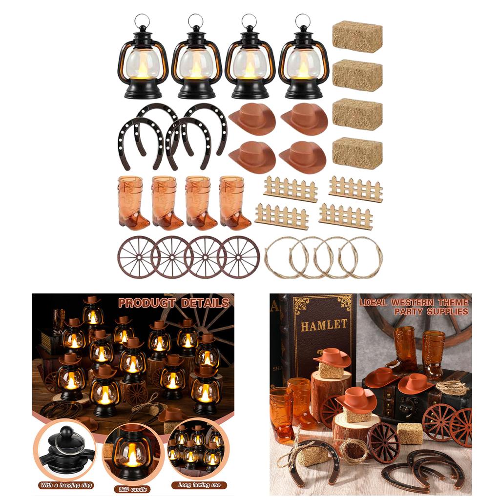 Cowboy Theme Party Home Decoration Set Mini Cowboy Hat Lantern Horseshoe Wagon Wheel Hay Bales Creative Festival Decor Supplies