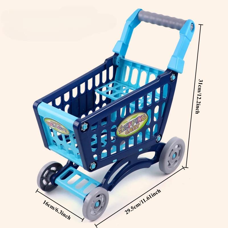 Kids Shopping Cart Toy Kids Trolley Toy Play Kitchen Pretend Play Educational Toy for Boys Girls Not Include Fruit & Food