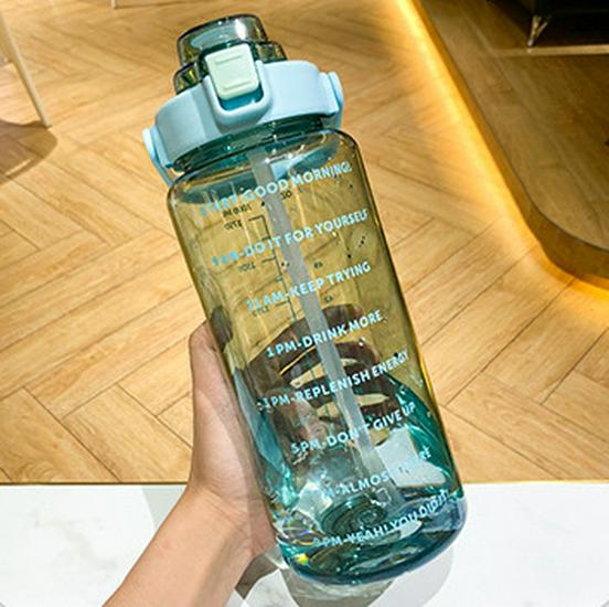 Женская бутылка для воды 2000 мл с соломинкой и шкалой времени - Спортивная фляга большой вместимости