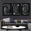 Queen King Card Canvas Art Silver Playing Game Couple Luxury Wall Mural for Living Room Modern Home Decor Print Poster Painting Cuadros