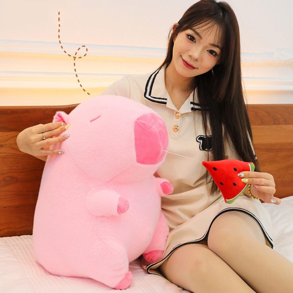 Simulation Pink Watermelon Capibara Plush Doll Cloth Doll Capibara Anime Fluffty Toy Home Decor