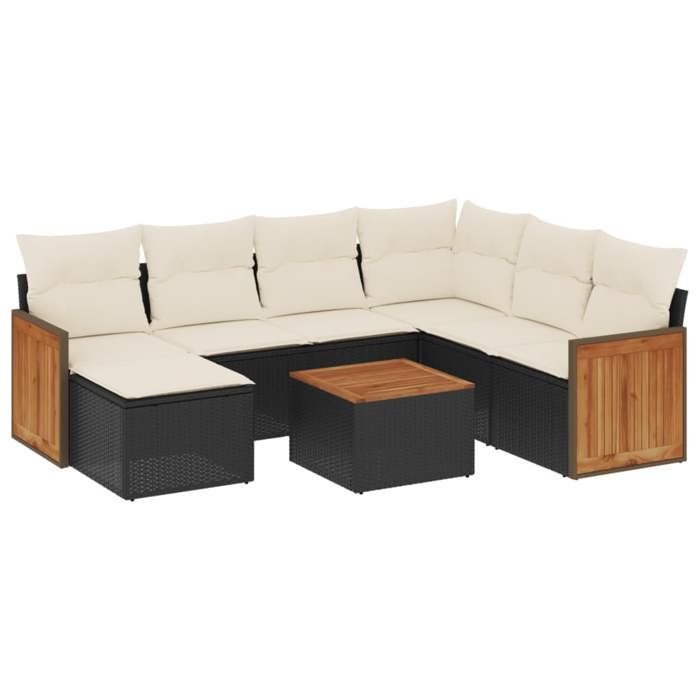 VidaXL Salon de Jardin avec Coussins 8 pcs, Canapés de Terrasse, Ensemble de Meubles de Patio, Mobilier d'Extérieur, Noir 3227890