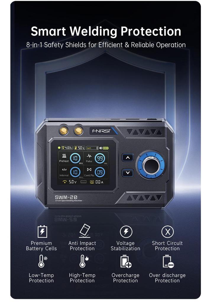 Точечная сварка аккумуляторов FNIRSI SWM-20, Макс. 1200А, Емкость 0,5 мм