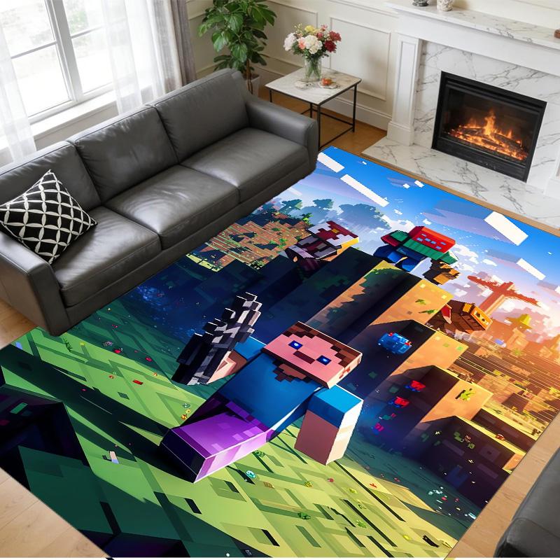 Minecraft Print Crystal Velvet Plush Rug Anti?Slip Wear?Resistant Floor Carpet For Indoor Household Home Decoration