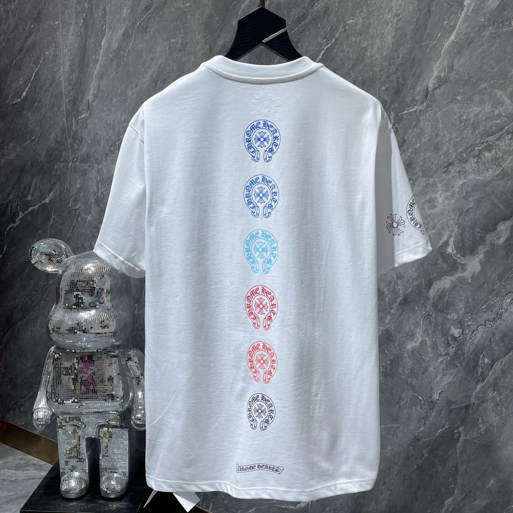 8555 CHROME HEARTS 2025 Лето Новая Высококачественный Хлопок Круглый Вырез Свободный Большой Размер Мужская и Женская Футболка Парная Футболка