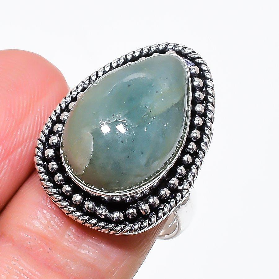Aquamarine Gemstone Handmade 925 Sterling Silver Jewelry Ring Size 7.5 KJ-493