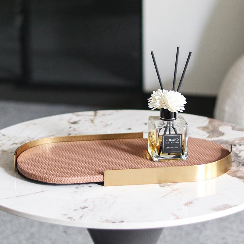 Легкий роскошный кожаный поднос для ароматерапии, овальный, в стиле Ins, для гостиной, спальни, поднос для хранения украшений из плетеной кожи