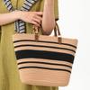 Новая полосатая плетеная сумка из соломы ручной работы, сумка из хлопковой веревки машинного плетения, большая вместимость, пляжная сумка для отпуска на море