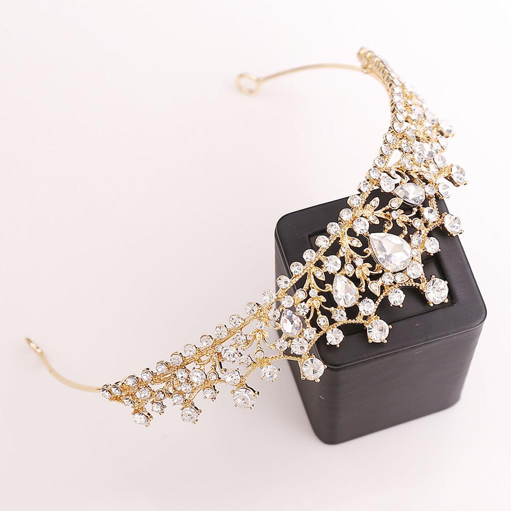 Bridal Wedding Tiara Crown Full Rhinestones Luxurious Style Headpiece for Stage Performance School Ball