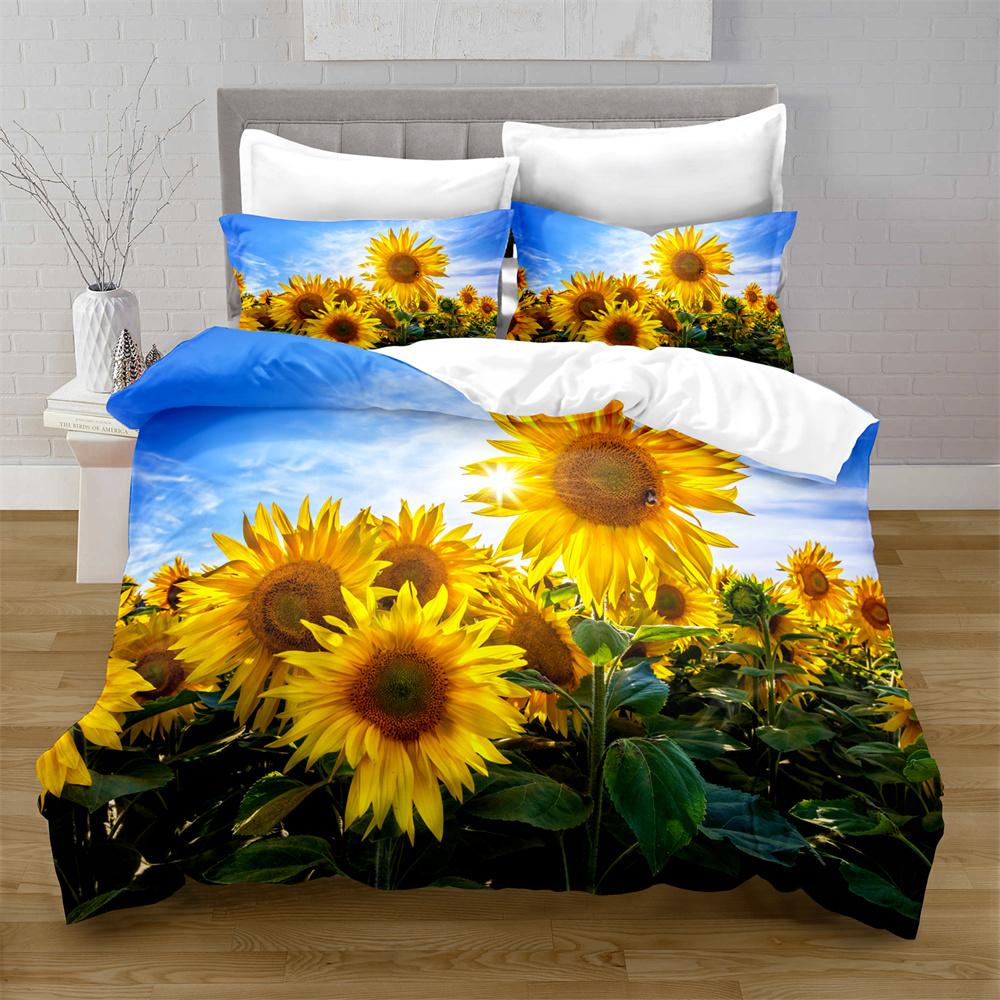 Sunflower Soft Duvet Cover Set Yelow Flowers Lush Sunflowers In The Field Beding Set Microfiber Botanical Floral Print Comfortable Quilt Cover