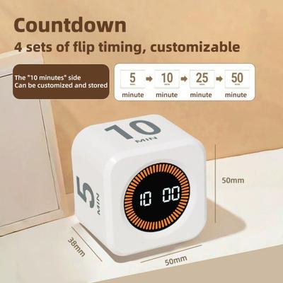 Yousheng Цифровой кубик Таймер Помодоро Визуальный таймер для учебы Фитнес Обратный отсчет Таймер продуктивности с технологией автопереворота Бесшумная работа Вибрация