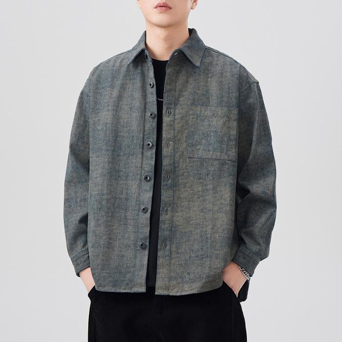 Новая весенняя японская ретро мужская рубашка свободного кроя в полоску, повседневная американская рубашка-куртка
