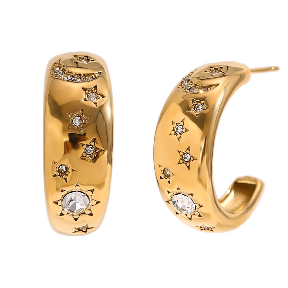 E.B.belle Star Moon Bracelet Earring Ring Jewelry Set Hypollergenic Stainless Steel Jewelry Decoration For Women Girls Jewelry