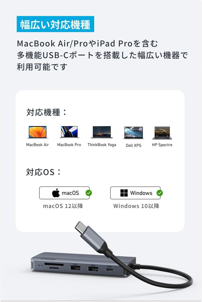 Anker Hub Dual 100W USB PD Compatible 4K HDMI Port 1080p VGA Port 5Gbps High Speed Data Transfer Port Ethernet Port MicroSD SD Card Slot Macbook USB-C