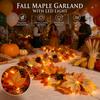 Fall Maple Garland with LED Lights: 5.9ft Artificial Autumn Leaves Hanging Vines for Seasonal Home Décor Thanksgiving Fireplace Mantel Party Decorati
