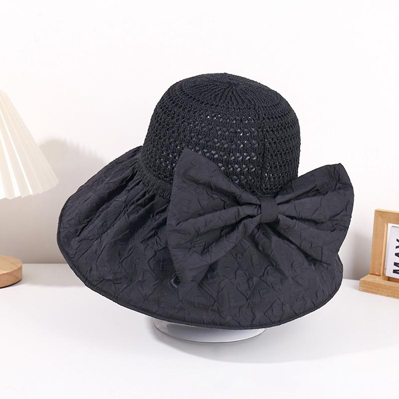 1 шт. Стильная соломенная шляпа с большими полями, солнцезащитный головной убор, ажурная УФ-защита, бант, ручная работа, крючком, солнцезащитная кепка