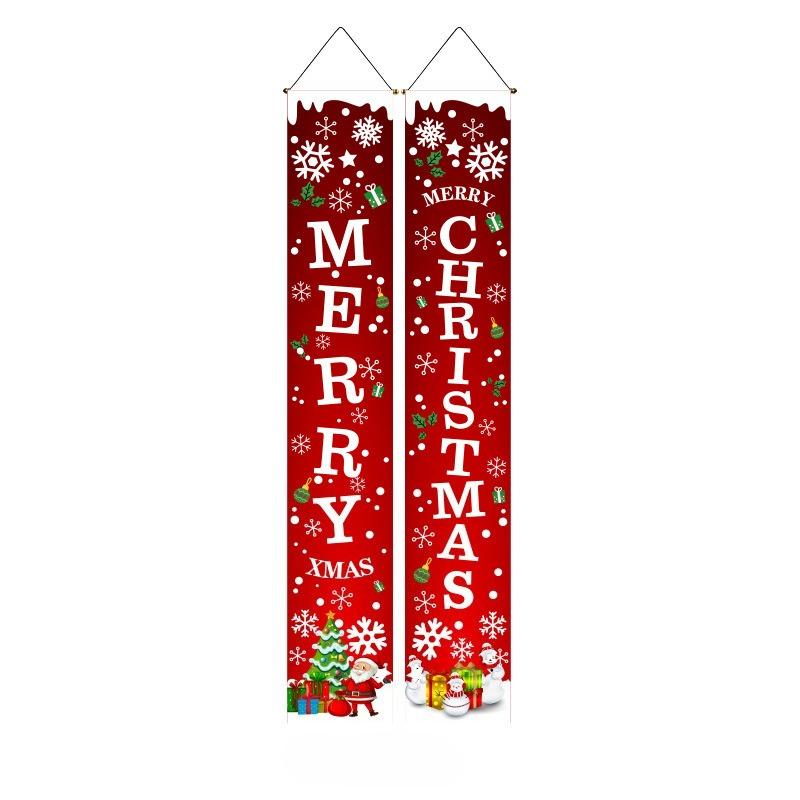 1pair Merry Christmas Banners Polyester 2D Door Banner Flag Garden Decoration Indoor Outdoor Door Decor Christmas Decoration