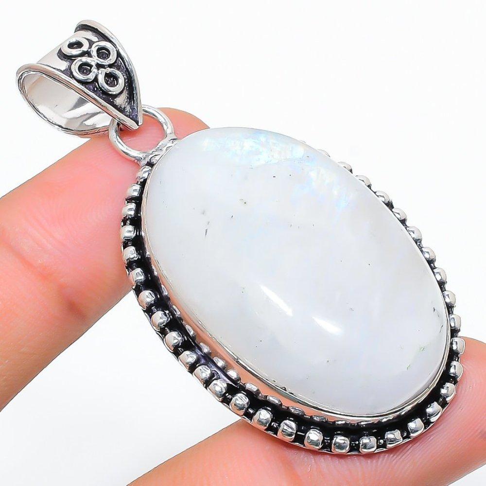 Подвеска из стерлингового серебра 925 пробы с натуральным радужным лунным камнем 2,25 дюйма p1I22