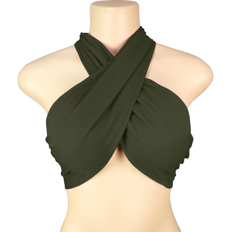 Spring Women's Solid Color Halter Neck Bandeau Top with Tie-up Chest Wrap