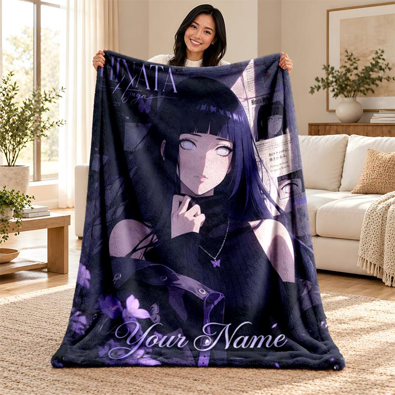 Hyuga Hinata Custom Name Fleece Blanket Personalized Soft Cozy Throw Blanket Customized Gift for Birthday Christmas