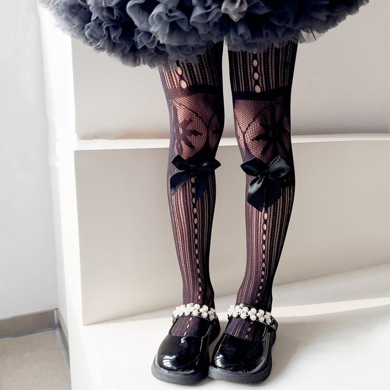 Детские колготки для девочек однотонные с кружевным бантом и ажурными вырезами для детей, милые тонкие дышащие леггинсы, летние, милые чулки