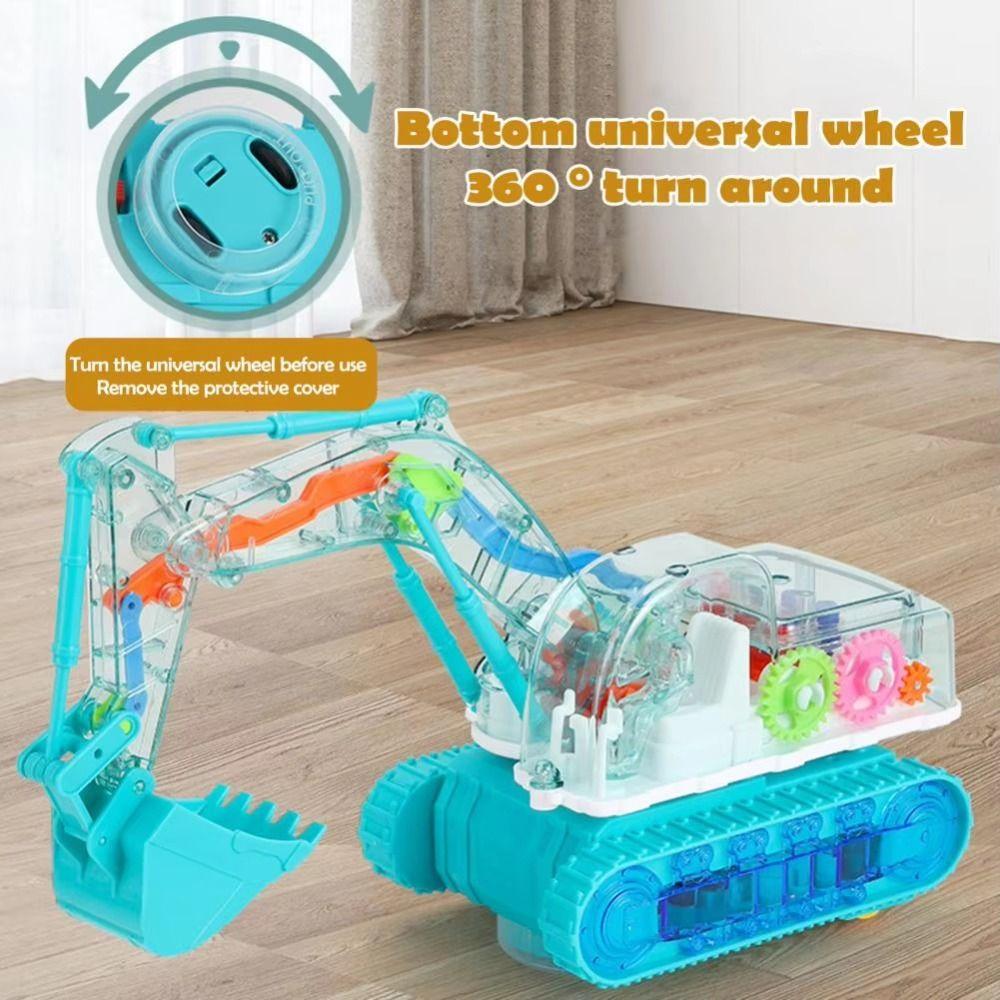 Electric Transparent Gear Car Toy Light Music Light Up Excavator Toy Kids Playing Supplies