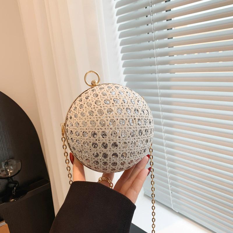 Dinner Personality Trend New 2025 European and American Fashion Diamond-encrusted Shoulder Bag Women's Messenger Chain Round Ball Small Round Bag