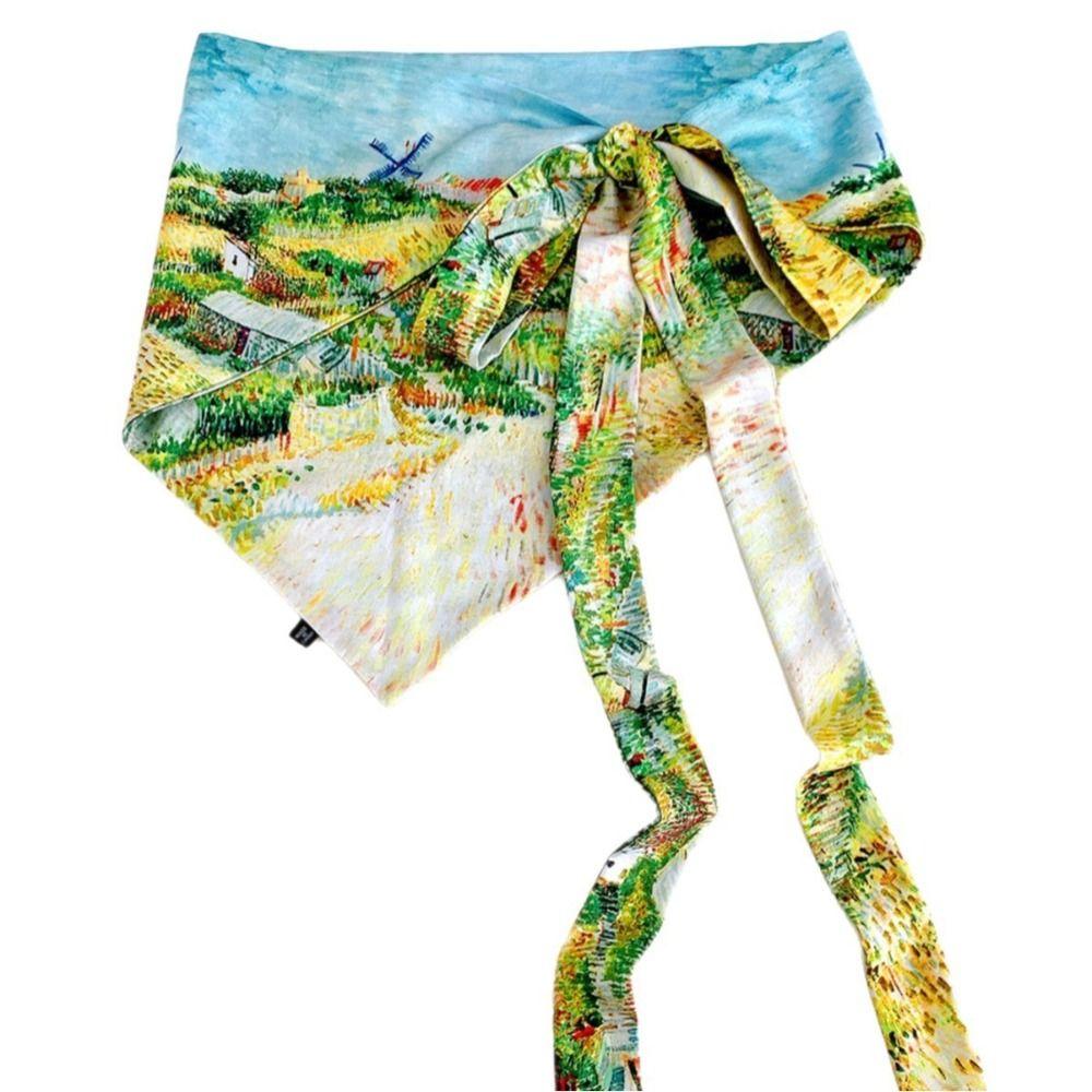 Self Tie Bow Waist Sash Scarf Landscape Print Printed Scarf Belt Silk Scarf Belt Spring Autumn