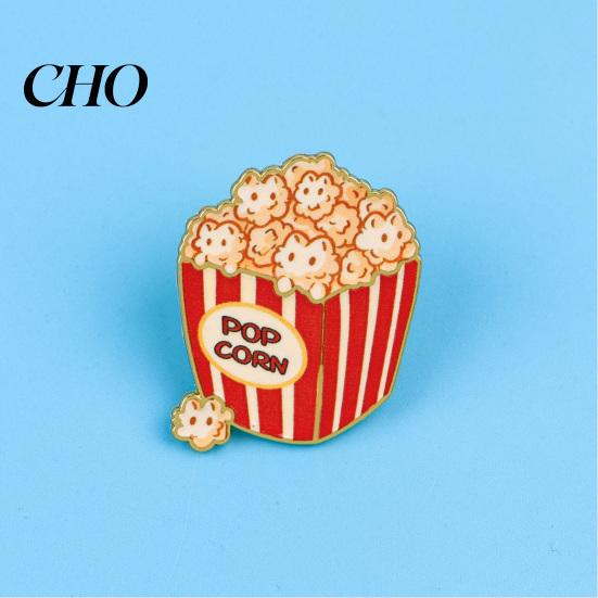 Unique Brooch Gift Cartoon Cat Popcorn Lapel Pin Cute Food Series for Bags Jackets with Interesting Design & Backpacks Zinc Alloy Rust-Proof
