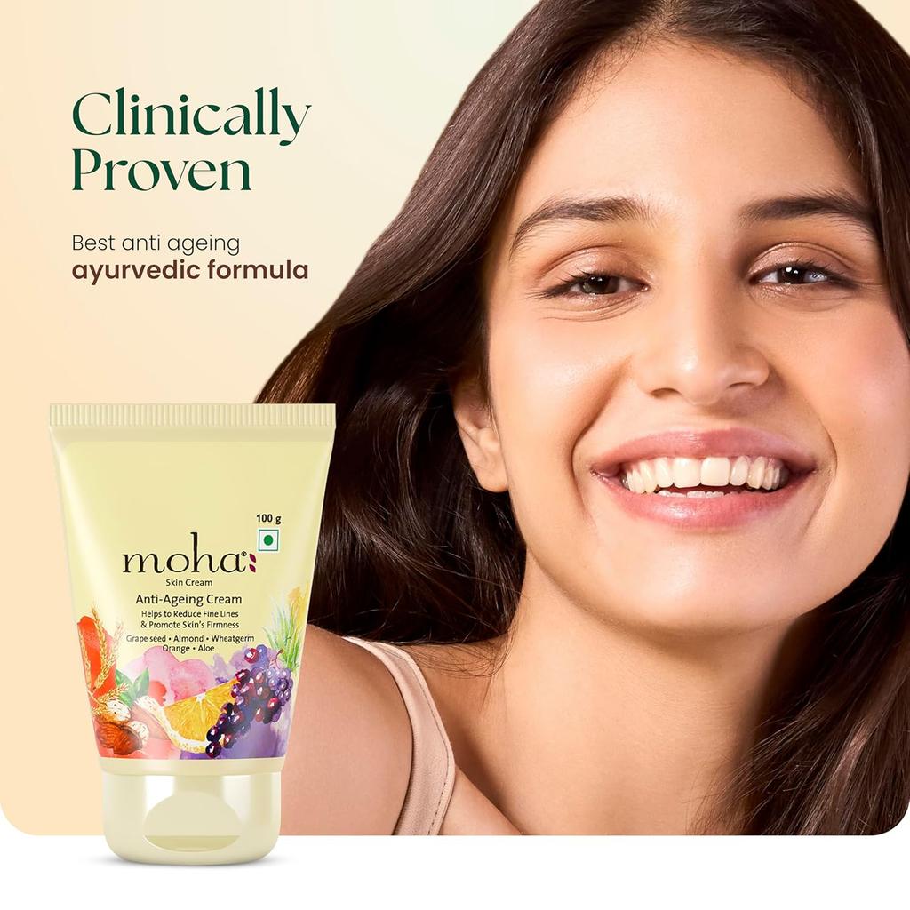 Moha Anti Ageing Cream 100g Pack of 1 for Fine Lines, Wrinkles, Pigmentation & Skin Firmness with Radiant Glow