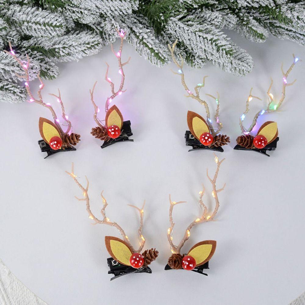 Со светодиодной подсветкой, рождественские рога, заколка, рога оленя, светящаяся заколка для волос, женская