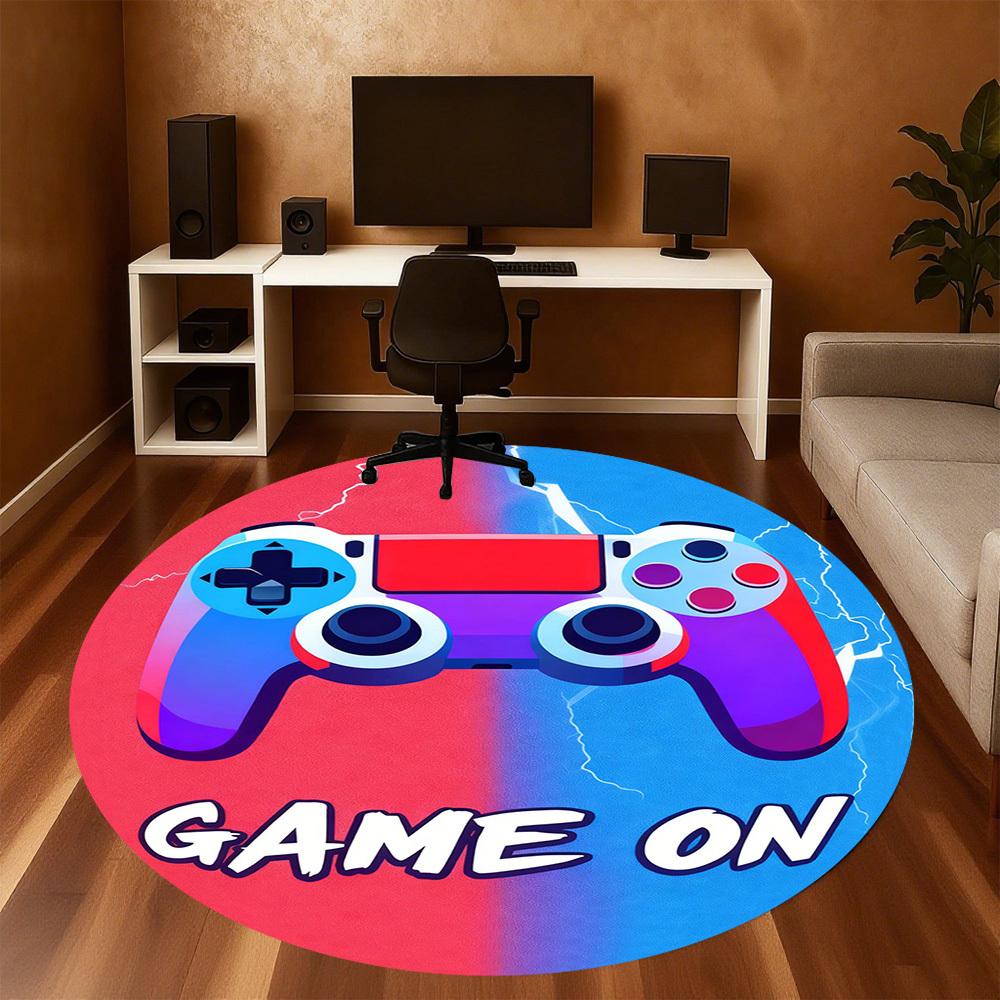 1PC Game On Round Chair mat Area Rug - Non-Slip, Floor Mat for Office, Bedroom, and Indoor Decor -Gift D1127202
