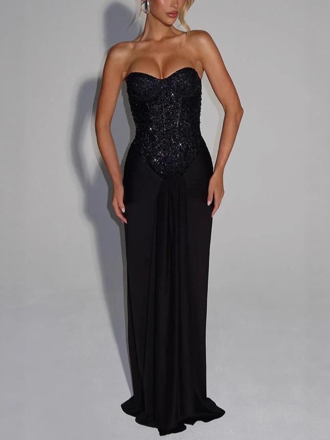 Женское платье-бандо на шнуровке с высокой талией, европейско-американский стиль, однотонное, облегающее, модель 8203.