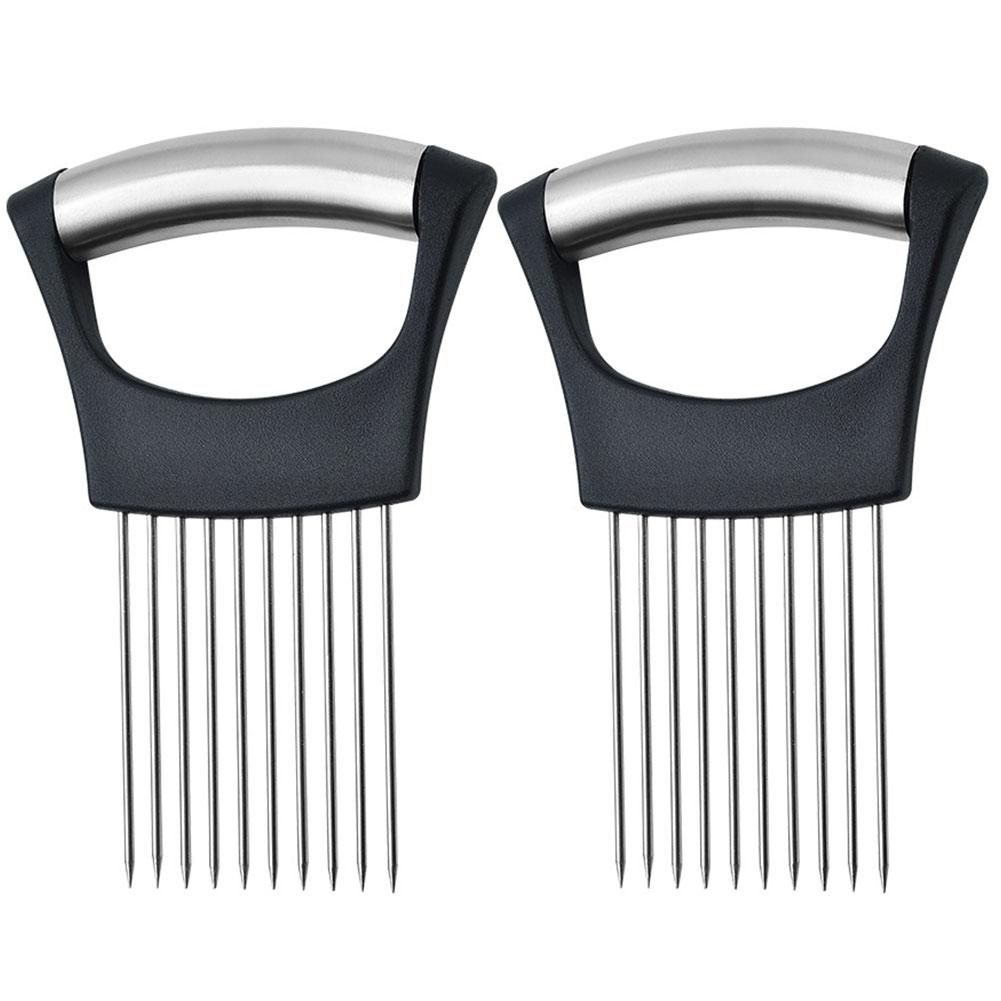 Onion Slice Holder with Anti-Slip Handle Onion Pin Slicer Stainless Steel Kitchen Chopper Slicing Tool for Onion Potato Lemon