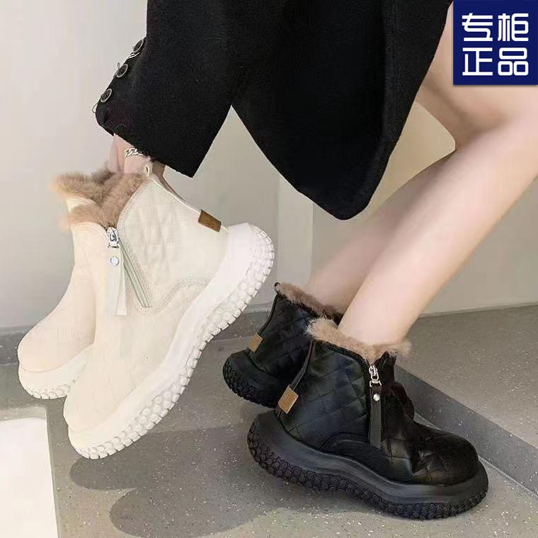 Зимние новые короткие ботинки флисовые утолщенные меховые интегрированные женские туфли зимние ботинки женские короткие теплые хлопковые туфли