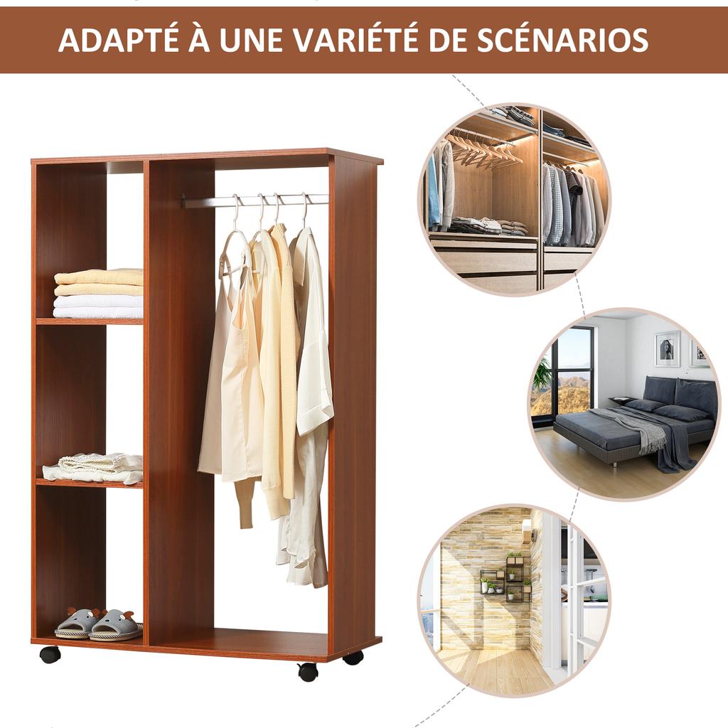 Wardrobe, Mobile Storage Cabinet, Particleboard, Walnut Finish