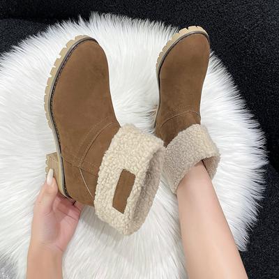 Мода 2025 Женская Уличная Дизайнерская Обувь Теплый Квадратный Каблук Круглый Носок Однотонные Ботильоны Зимняя Мода Повседневные Удобные Ботинки