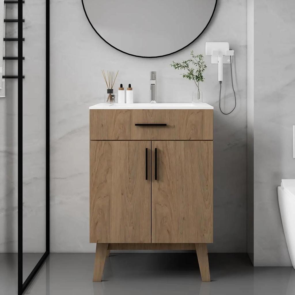 24-дюймовая тумба под раковину для ванной комнаты, Комплект тумбы с раковиной, с двумя дверцами шкафа с плавным закрыванием, Современный одинарный комплект шкафов для ванной, Индивидуальный