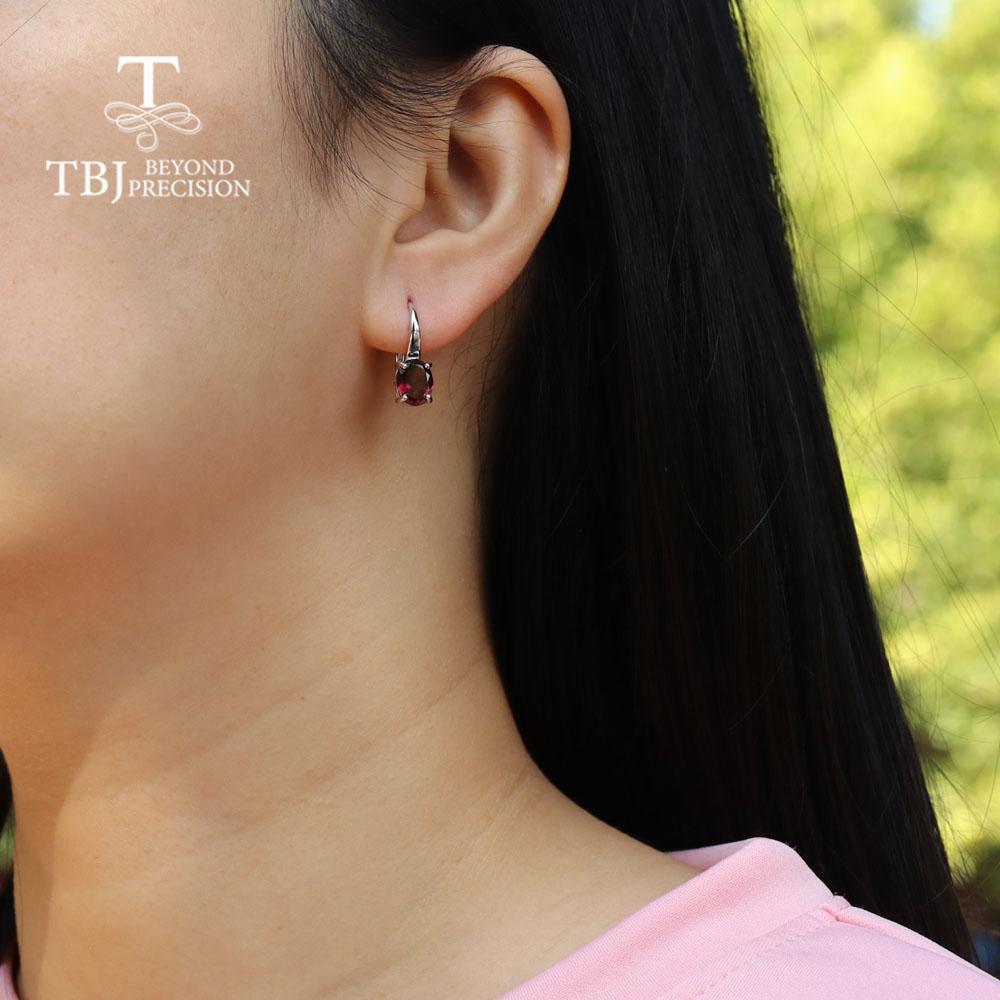 100% Natural Mozambique Garnet Clasp Earring Oval Cut 7*9mm 4.2ct Fine Gemstone Jewelry 925 Sterling Silver Classic Simple