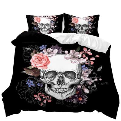 Комплект постельного белья с черепом Queen 3D Skeleton Floral Skull Pattern Printed Beds Qulit Cover Gothic Microfiber Beds Queen Size