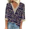 Женская рубашка-блузка Повседневные свободные рубашки с рукавами 3/4 и кружевной отделкой Топы с v-образным вырезом и принтом Топы с принтом Футболки Футболки
