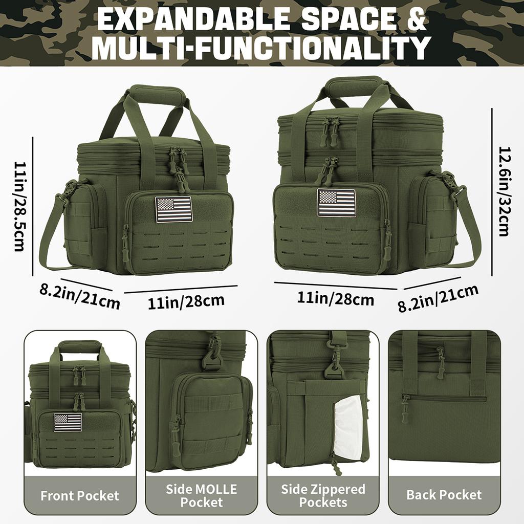 Lunch Box Expandable Heavy Duty Leak Proof Insulated Cooler Bag For Outdoor Activities Camping MOLLE Webbing