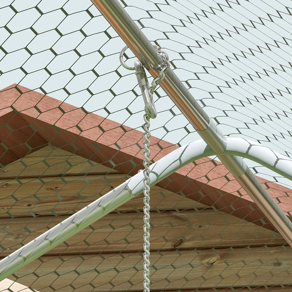Chicken coop, free-range enclosure for chickens, with UV-resistant tarpaulin, steel mesh, automatic feeder, for 24-30 chickens