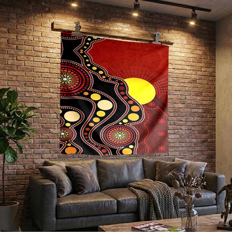 Sunrise Australian Indigenous Art Printed Tapestry, Wall Hanging,Livingroom, dormitory, Large Wall Decor, Fabric Decor Fan Birthday Gifts