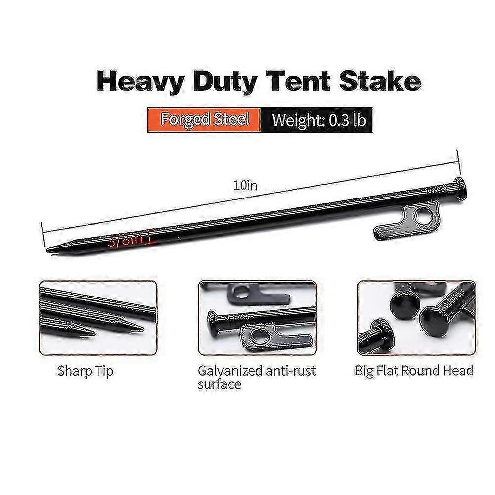 8 Pack 10in Heavy Duty Tent Stakes,outdoor Camping Windproof Ground Stakes,for All Kinds Of Ground