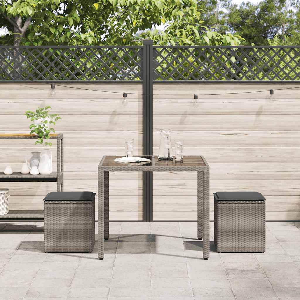 Garden Stool with Cushions 2 pcs Grey 40x40x43 cm Poly Rattan