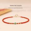 2mm Natural Red Agate & Turquoise Bracelet, Ultra-Thin, Baoshan Persimmon Red - Women's Birth Year Jewelry.