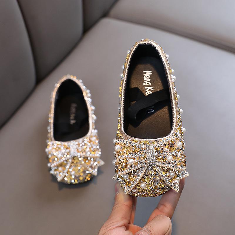 Kids Girls Sandals Fashion Sequins Rhinestone Bow Girls Princess Baby Girl Shoes Children Flat Sandals Size 21-36