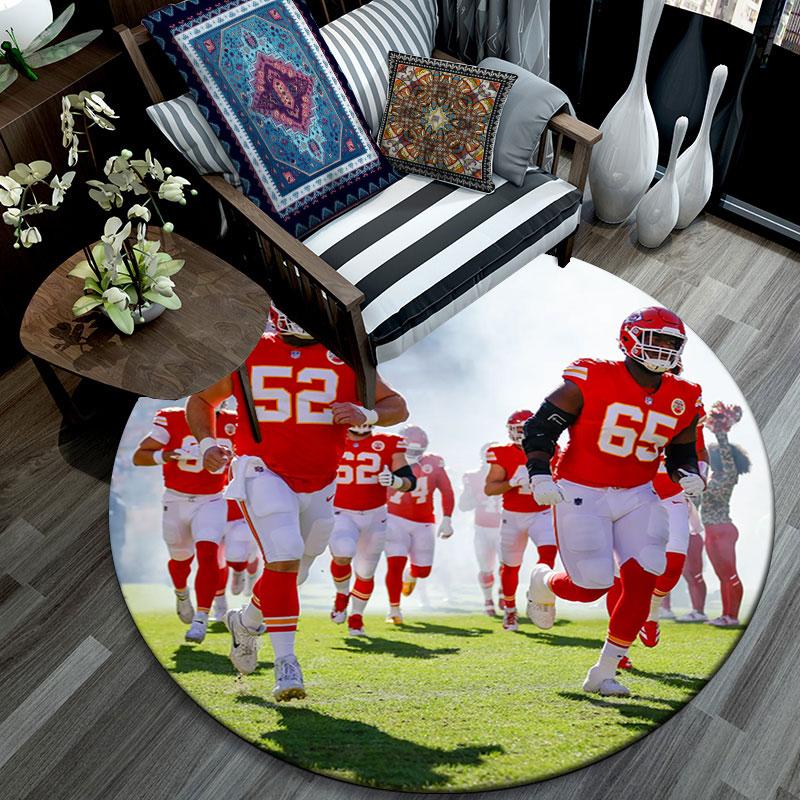 Chiefs Players pattern round rug,Carpet Rug for Living Room Bedroom Playroom ,Non-slip Floor Mat,Holiday Gifts and Birthday Gifts.