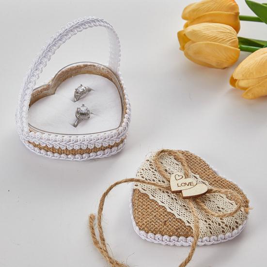 Портативная коробочка для колец в форме сердца с кружевным декором, мягкая пена для свадебных колец